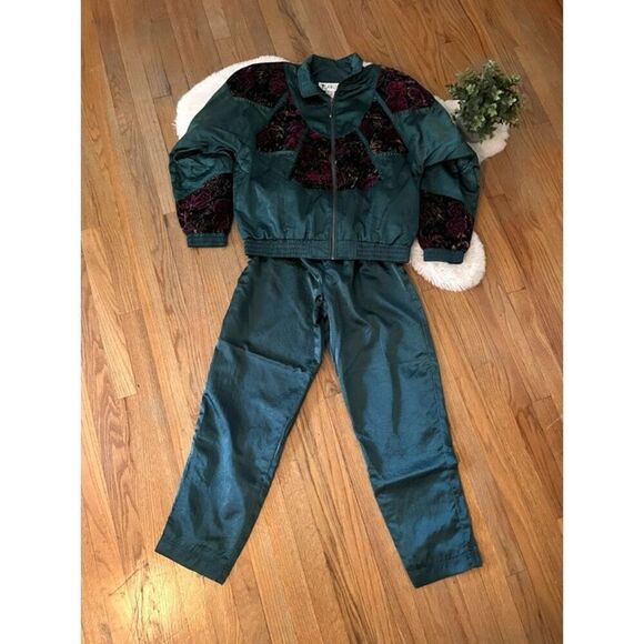 Vintage 80s Lavon Windbreaker Tracksuit Jogger Set Emerald Green Size M - Picture 4 of 10